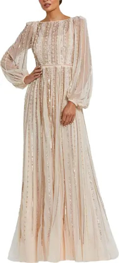 Women's Embellished Long Sleeve A-Line Evening Gown | Nordstrom