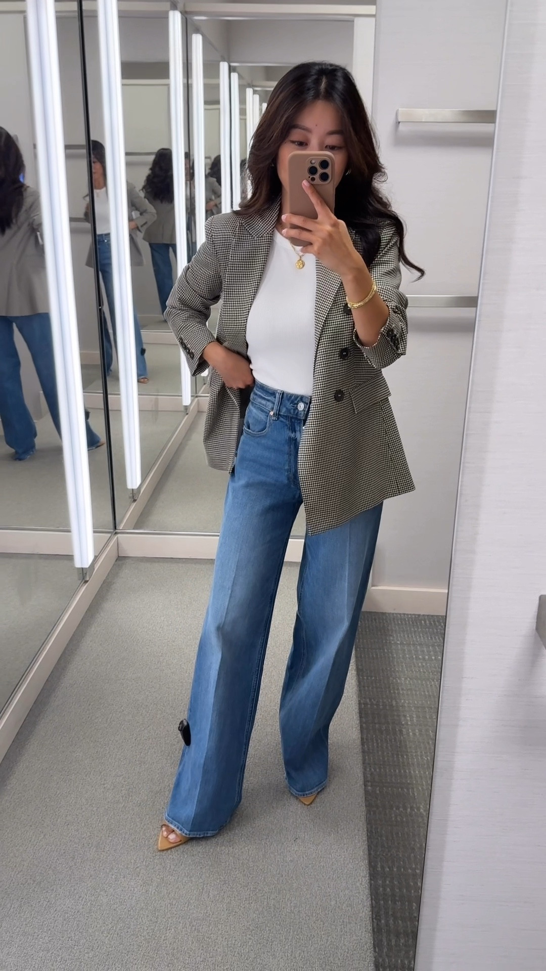 Nordstrom anniversary sale try on

• Halogen houndstooth blazer trying a 0, and just saw it is stocked in 00 online! TTS, good quality and lined in a classic style 

• Paige Sasha wide leg jeans 25 - TTS, I’d need size 24 and petites def need to get hemmed. Remember that most Nordstrom cardholders usually get free alterations.

Nice denim weight and structure that holds the flattering wide leg shape. I am 5 feet tall trying these on with a 3 inch heel and they are long.

I ordered the other Paige jeans linked since I usually love their Anessa style and the raw hem can be cut to fit. 

• Gap rib tank xs petite

NSale, Nordstrom sale, workwear outfit ideas, blazer and jeans 

#LTKPetite #LTKSaleAlert #LTKWorkwear