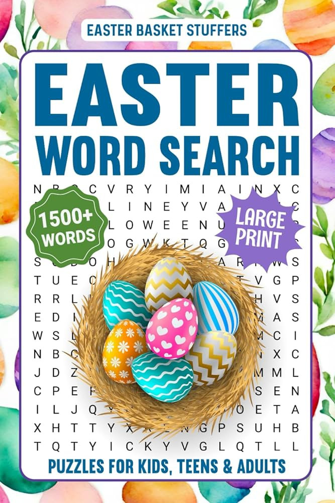 Easter Basket Stuffers Word Search Puzzles Large Print: Lovely Easter Activity Book For Kids, Adu... | Amazon (US)