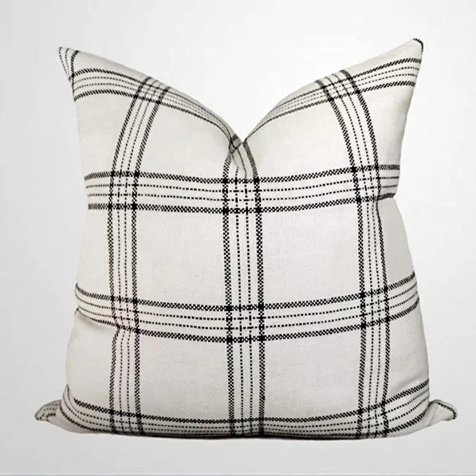 ArogGeld Plaid Pillow Cover in Natural and Black White and Black Plaid Pillow Farmhouse Pillow Co... | Amazon (US)
