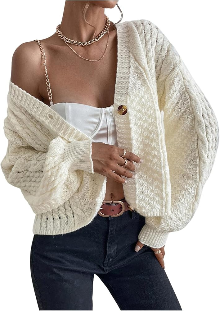 OYOANGLE Women's Cardigan Sweaters Cable Knit Chunky Long Sleeve Cardigan Fall Winter Open Front ... | Amazon (US)