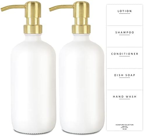 Emerson Essentials Double Glass Soap Bottle Dispensers, 2 Pack with Anti-Rust Pumps, Thick Refill... | Amazon (US)