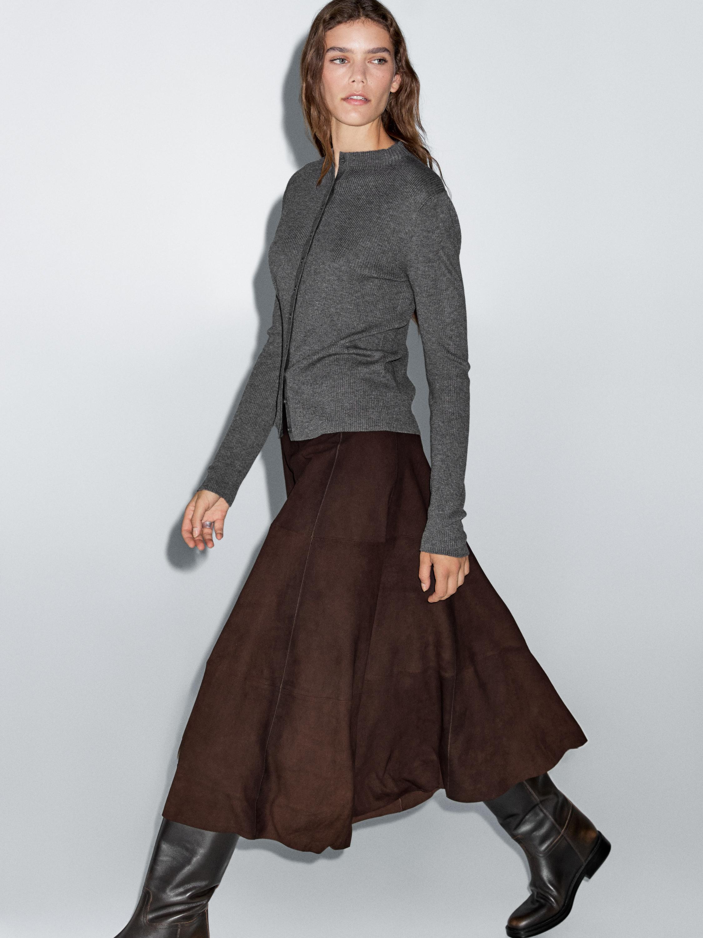 Ribbed wool blend cardigan | Massimo Dutti UK