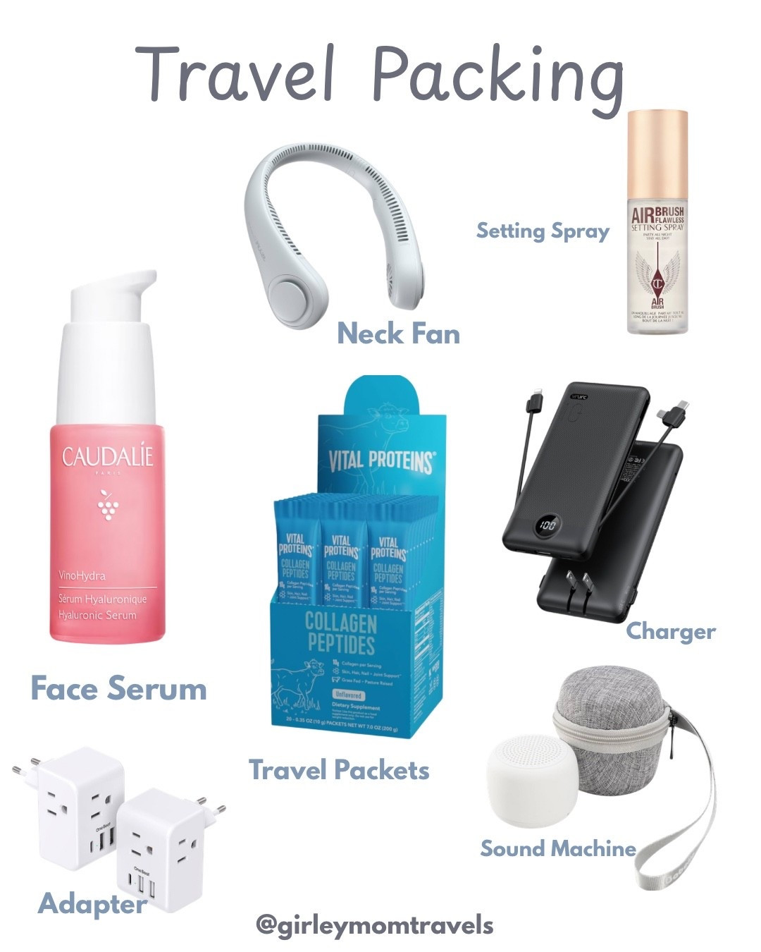 These packing essentials get used a lot! This neck fan makes a huge difference in hot climates while exploring hiking or sporting events. I love the convenience of my favorite collagen protein in daily travel packets. 

#LTKBeauty #LTKOver40 #LTKTravel