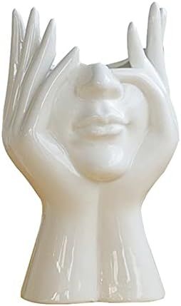 ZYLLZY Human Face Art Ceramic Vase, Dry Flower Arrangement Vase for Decorative, Modern Sculpture Whi | Amazon (US)