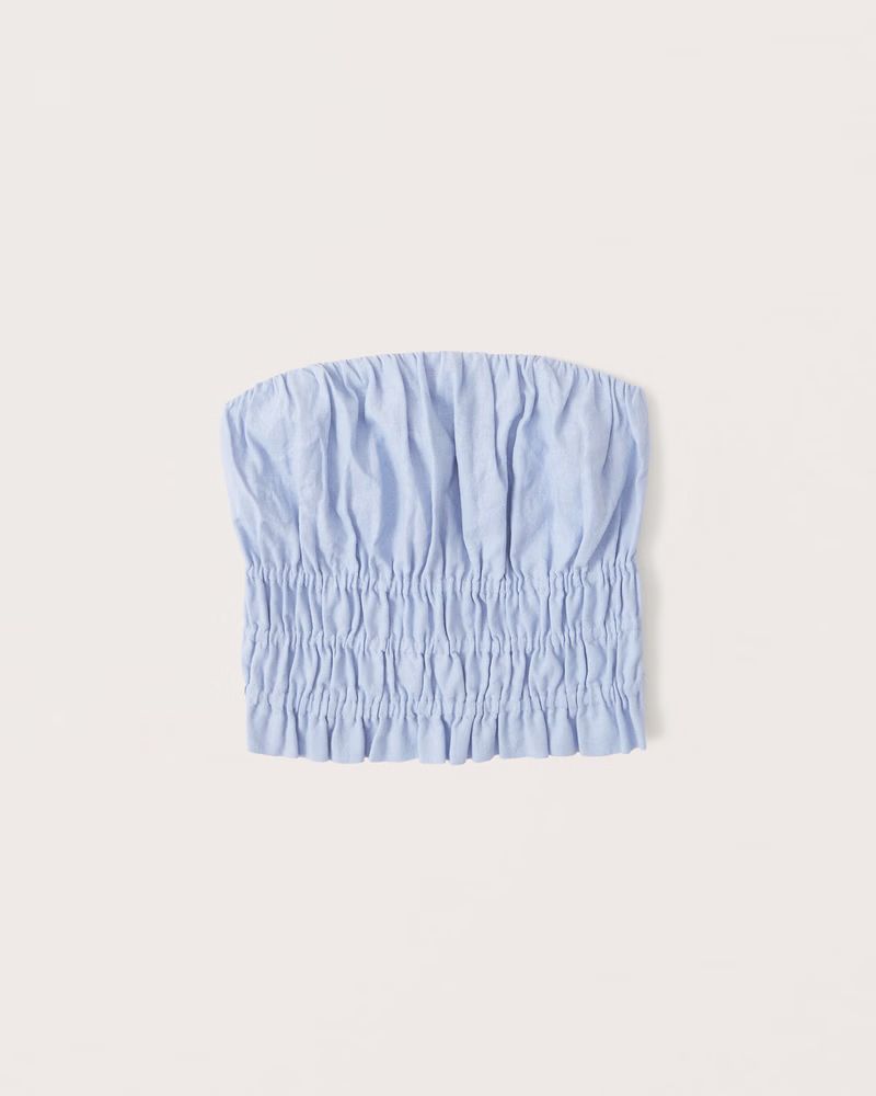 Women's Strapless Linen-Blend Ruched Top | Women's Tops | Abercrombie.com | Abercrombie & Fitch (US)