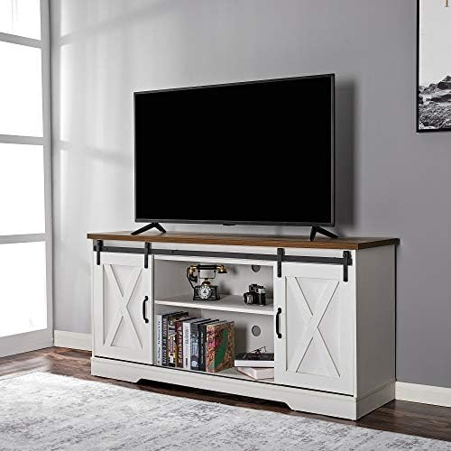 Amerlife TV Stand Sliding Barn Door Farmhouse Wood Entertainment Center, Storage Cabinet Table Li... | Amazon (US)