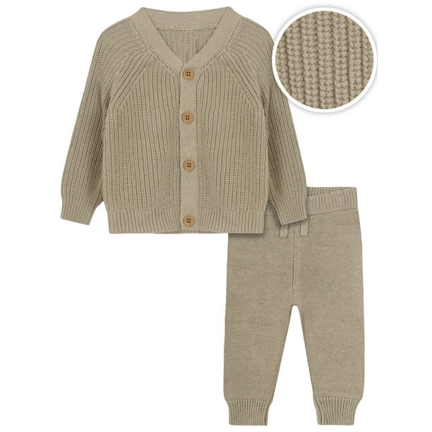 Modern Moments by Gerber Baby Boy or Girl Unisex Knit Cardigan Sweater & Jogger Outfit Set, 2 Pie... | Walmart (US)