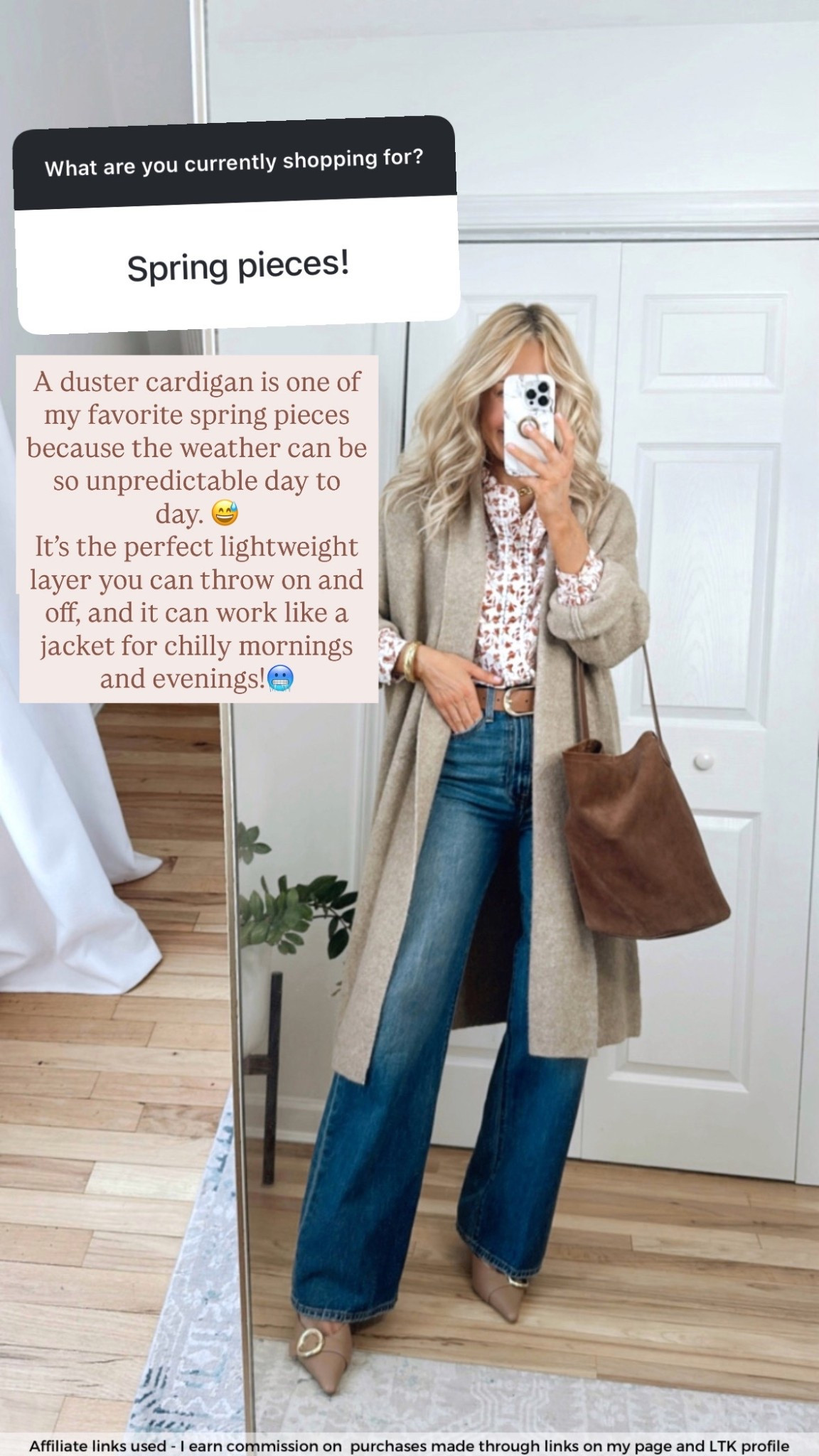 Amazon spring outfit 

Amazon duster cardigan sweater
Levi’s jeans
Casual everyday outfit 