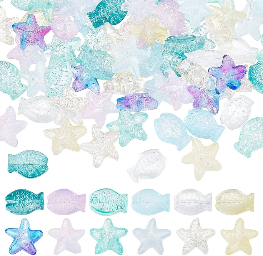 SUNNYCLUE 1 Box 120Pcs Fish Beads Starfish Beads Glass Star Bead Sea Animal Loose Spacer Transpar... | Amazon (US)