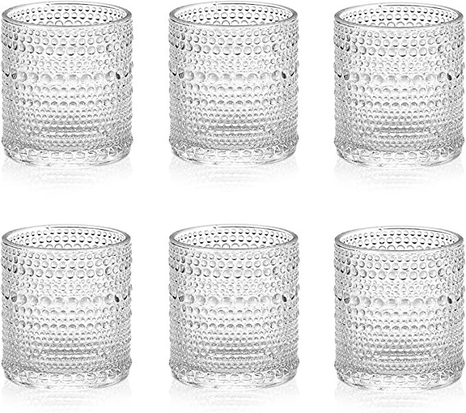 cosnou Mini Rock Glasses, 6.5 oz（200ml） Hobnail Drinking Glasses Set 6, Embossed Vintage Glas... | Amazon (US)