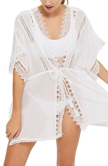 Women's Topshop V-Neck Cover-Up Caftan, Size Large - White | Nordstrom