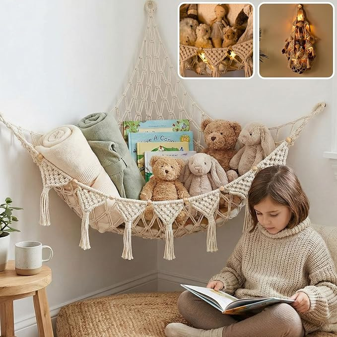 Stuffed Animal Hammock Corner | Sturdy Handcrafted Stuffed Animal Net | 4mm Double Macrame Cord S... | Amazon (US)