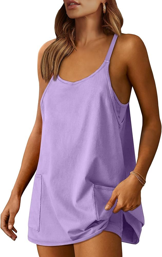 Prinbara Women 2024 Summer Mini Romper Dress Tennis Athletic Shorts Sundress Built in Shapewear C... | Amazon (US)