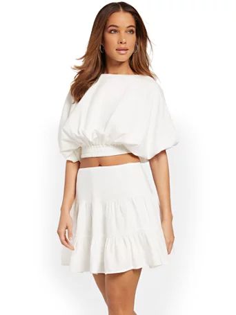 2-Piece Puff-Sleeve Crop Top & Skirt Set - In The Beginning - New York & Company | New York & Company