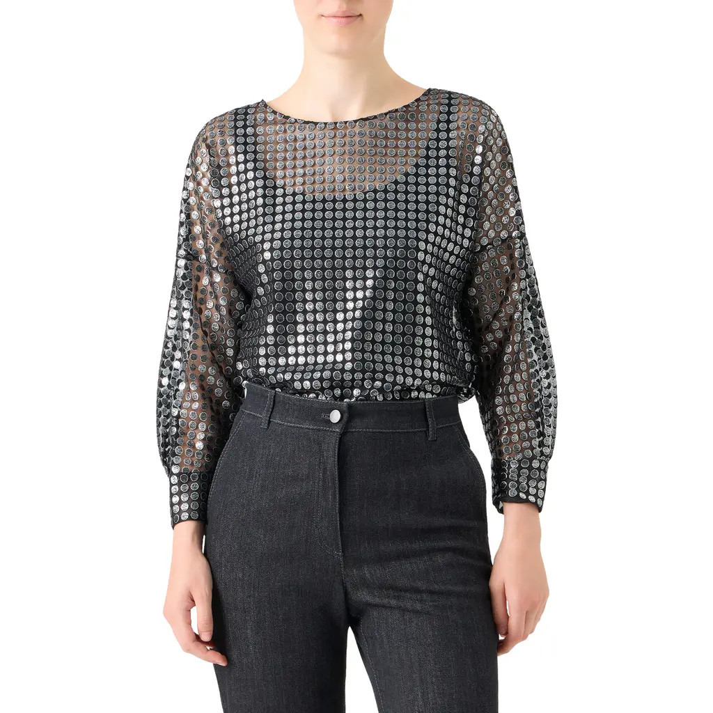 Akris punto Metallic Dot Semisheer Shirt in Brushed Steel at Nordstrom, Size 2 | Nordstrom
