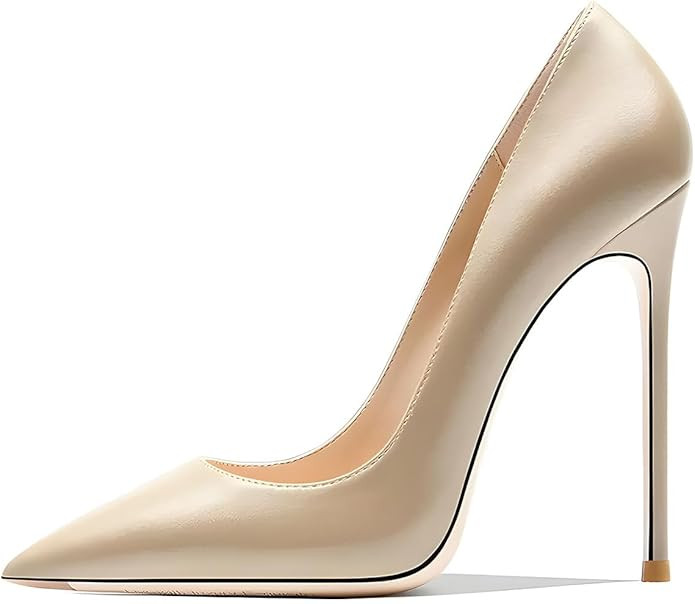 Amazon.com | Qunvngutui Women's Pointed Toe Shallow Stiletto Heels 4.7 Inch Pumps Wedding Party B... | Amazon (US)