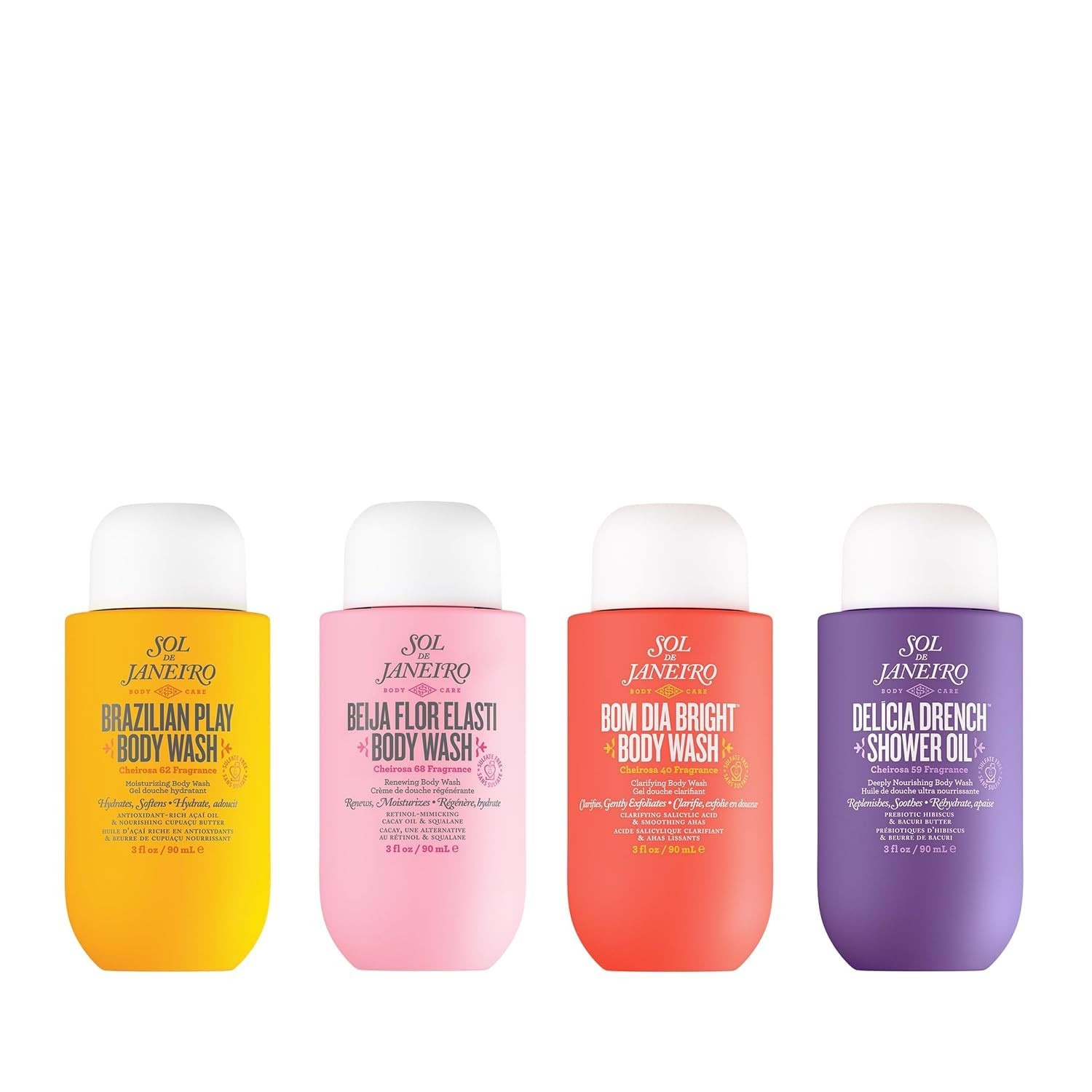 Sol de Janeiro Scent Your Shower Travel Size Quad - Benefit Packed Body Wash Discovery Set - Brazilian Play, Beija Flor, Bom Dia, Delicia Drench - 3 fl oz. | Amazon (US)