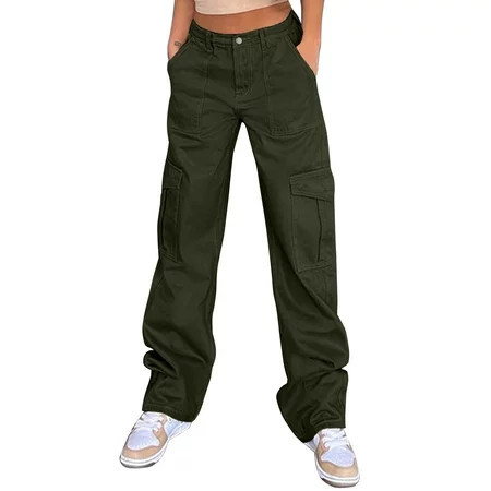 njshnmn Baggy Pants for Women Lightweight Tactical Hiking Pants with Pockets for Women Green S | Walmart (US)
