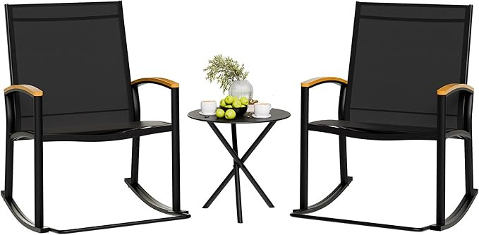 Shintenchi 3 Piece Outdoor Rocking Bistro Set, Textilene Fabric Small Patio Furniture Set, Front ... | Amazon (US)