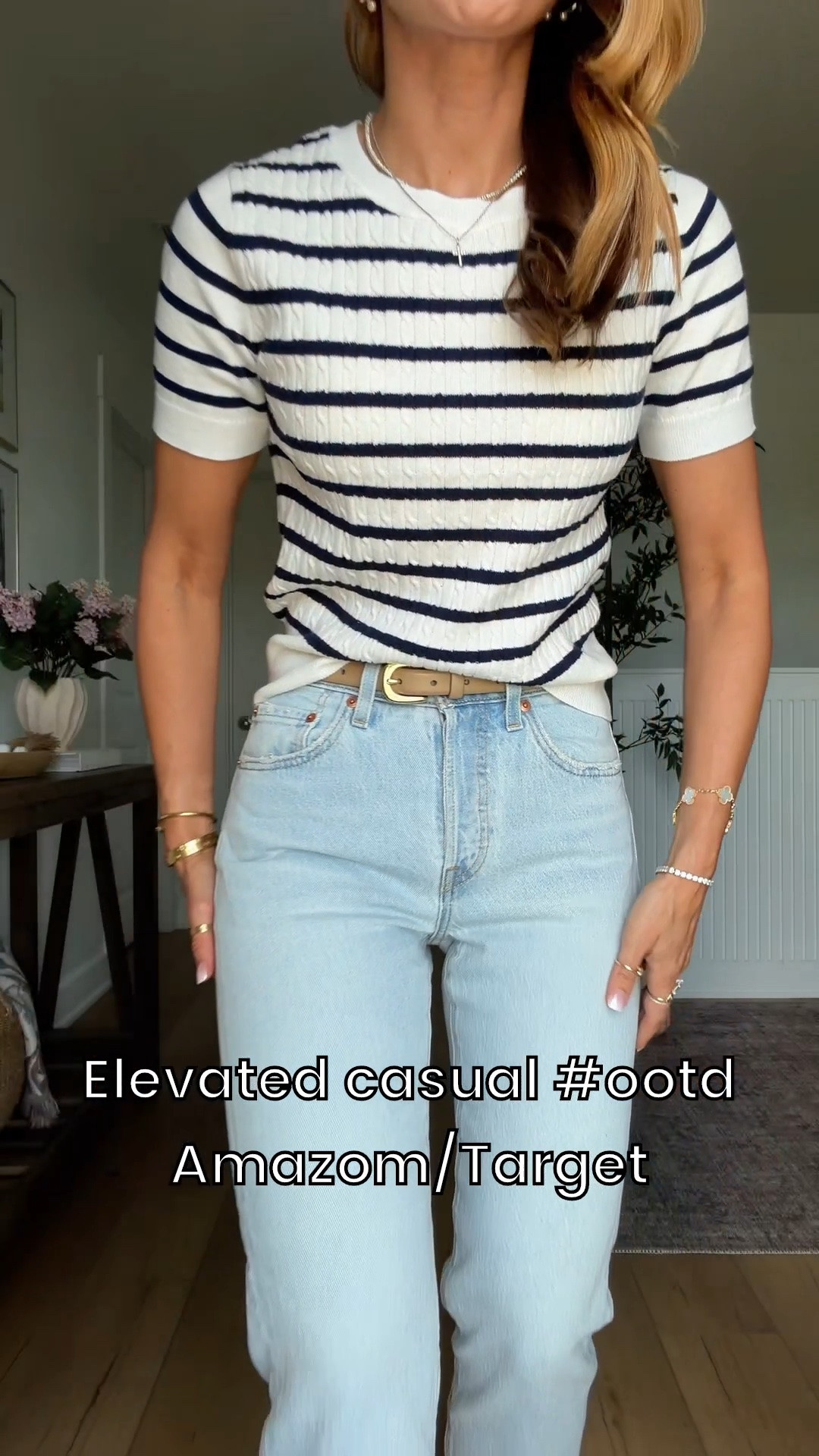 My elevated casual outfit of the day. Levi 501 crop jeans in 24. Target sweater top in XS. Ballet flats with arch support are TTS. XS in neutral belt. Mom outfit peep. Casual outfit. Summer outfit.

#LTKootd #LTKPetite #LTKgrwm