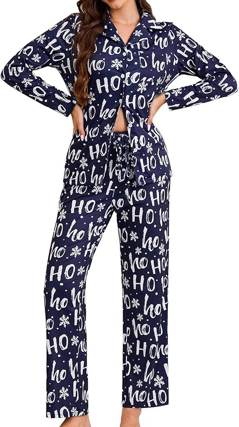 difficort Womens Christmas Pajamas Button Down Long Sleeve Pjs Sleepwear Set with Pockets | Amazon (US)