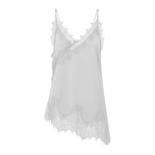 TUWIXIUW Satin Lace Trim Camisole Women Silk Sleeveless Top Strap Vneck Backless Tank Patchwork Going Out Layer Cami Shirt(23White,Small) | Amazon (US)