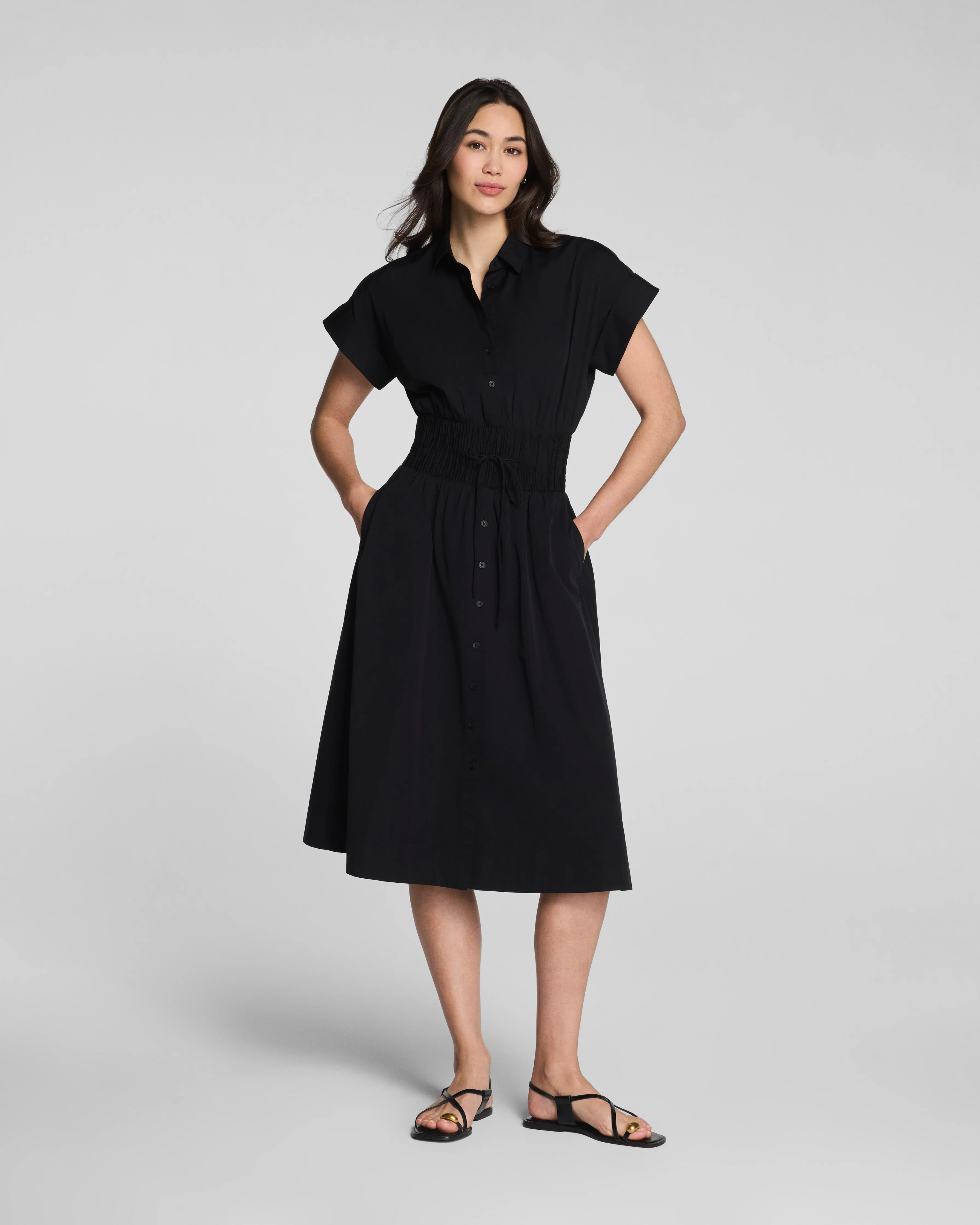 SPANX® Poplin Smocked Midi Shirt Dress | Spanx