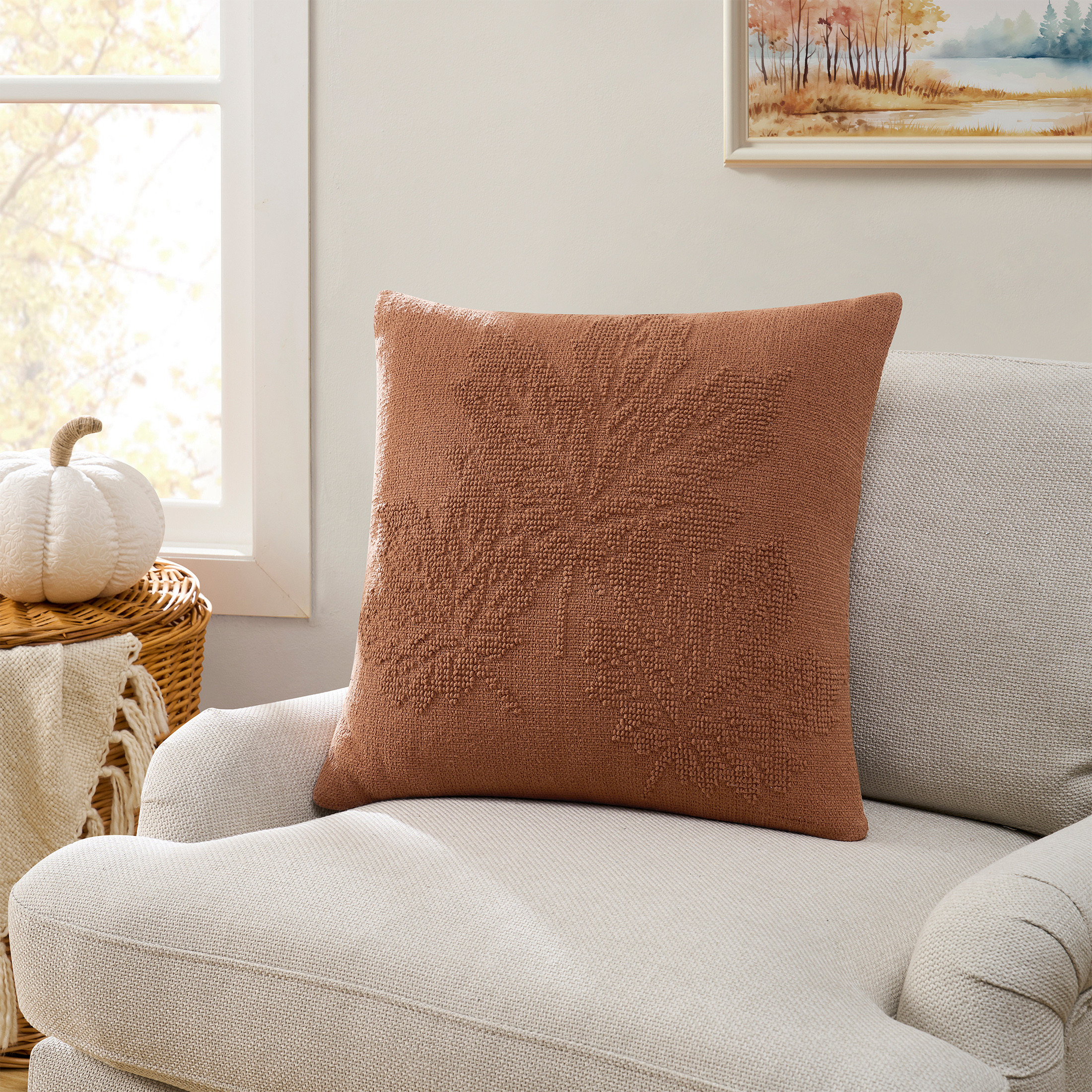 My Texas House 20" x 20" Jill Ginger Spice Needlepoint Leaf Decorative Pillow Cover | Walmart (US)