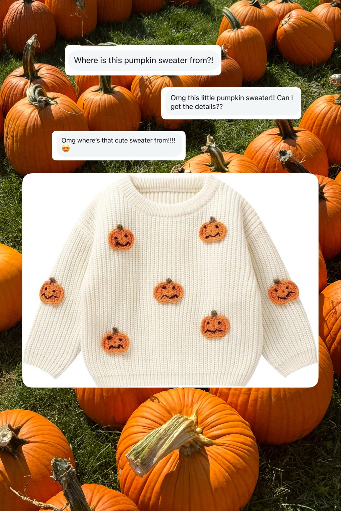 Adorable pumpkin sweater!! Comes in baby and toddler sizes! Such a great price too! #falloutfit 


#LTKKids #LTKBaby #LTKSeasonal
