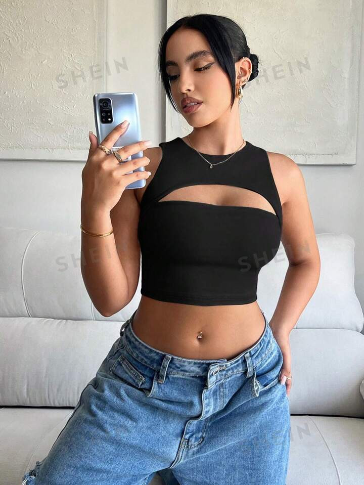 SHEIN SXY Cut Out Crop Tank Top | SHEIN