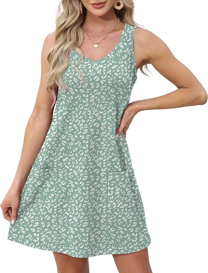 OFEEFAN Womens Summer Dresses 2025 V Neck Sleeveless Sundresses with Pockets Beach Vacation Cloth... | Amazon (US)