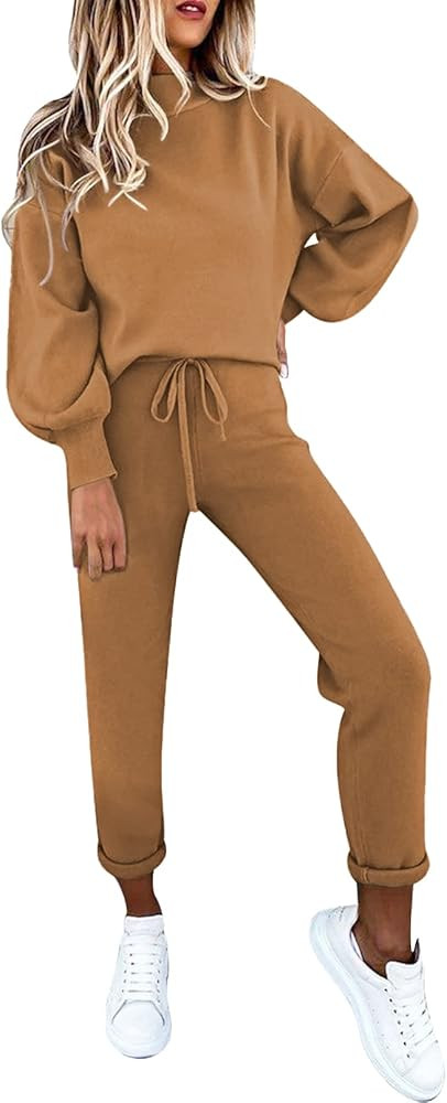 Fixmatti Women's 2 Piece Outfits Long Sleeve Pullover Sweatshirt Jogger Pants Sweatsuit | Amazon (US)