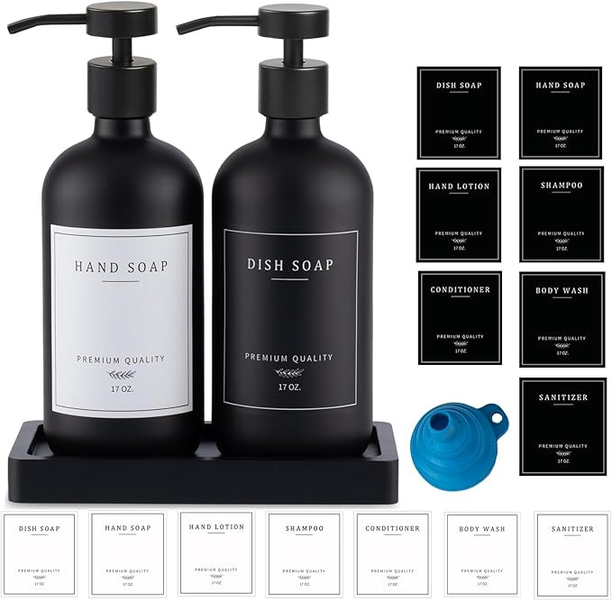 Black Soap Dispenser - Hand Soap Dispenser, Kitchen Dish Soap Dispenser, Glass Bathroom Soap Disp... | Amazon (US)