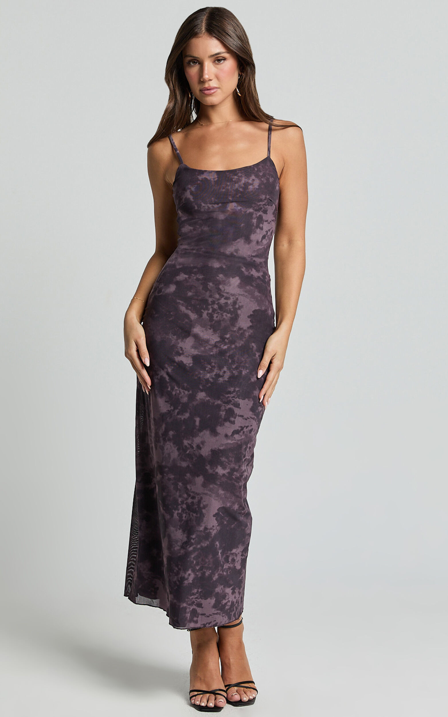 Teagan Midi Dress - Strappy Mesh Slip Dress in Plum | Showpo (US, UK & Europe)