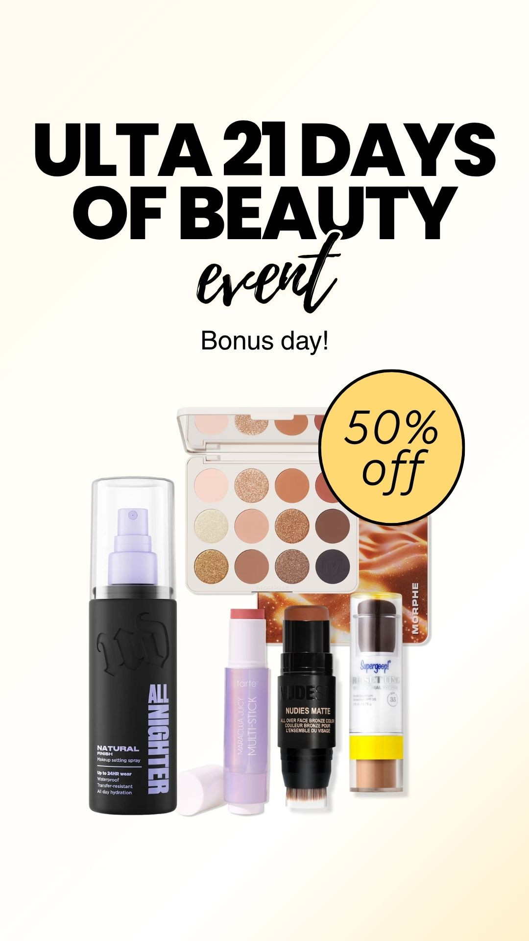 @ULTA Beauty 21 Days of Beauty bonus day steals! One day only. #makeup #oilyskin

#LTKBeauty #LTKSaleAlert