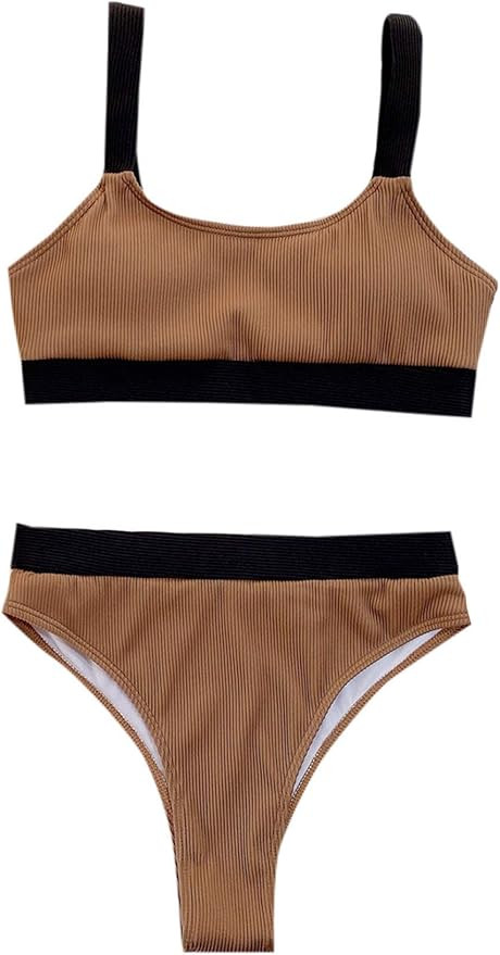 SOLY HUX Women's Scoop Neck High Waisted Bikini Bathing Suits 2 Piece Swimsuits | Amazon (US)