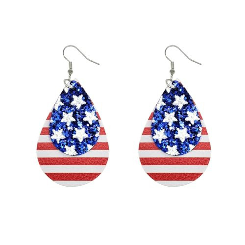4th of July Patriotic Teardrop Dangle Earrings USA American Flag Independence Day Glitter Accessories for Women | Amazon (US)