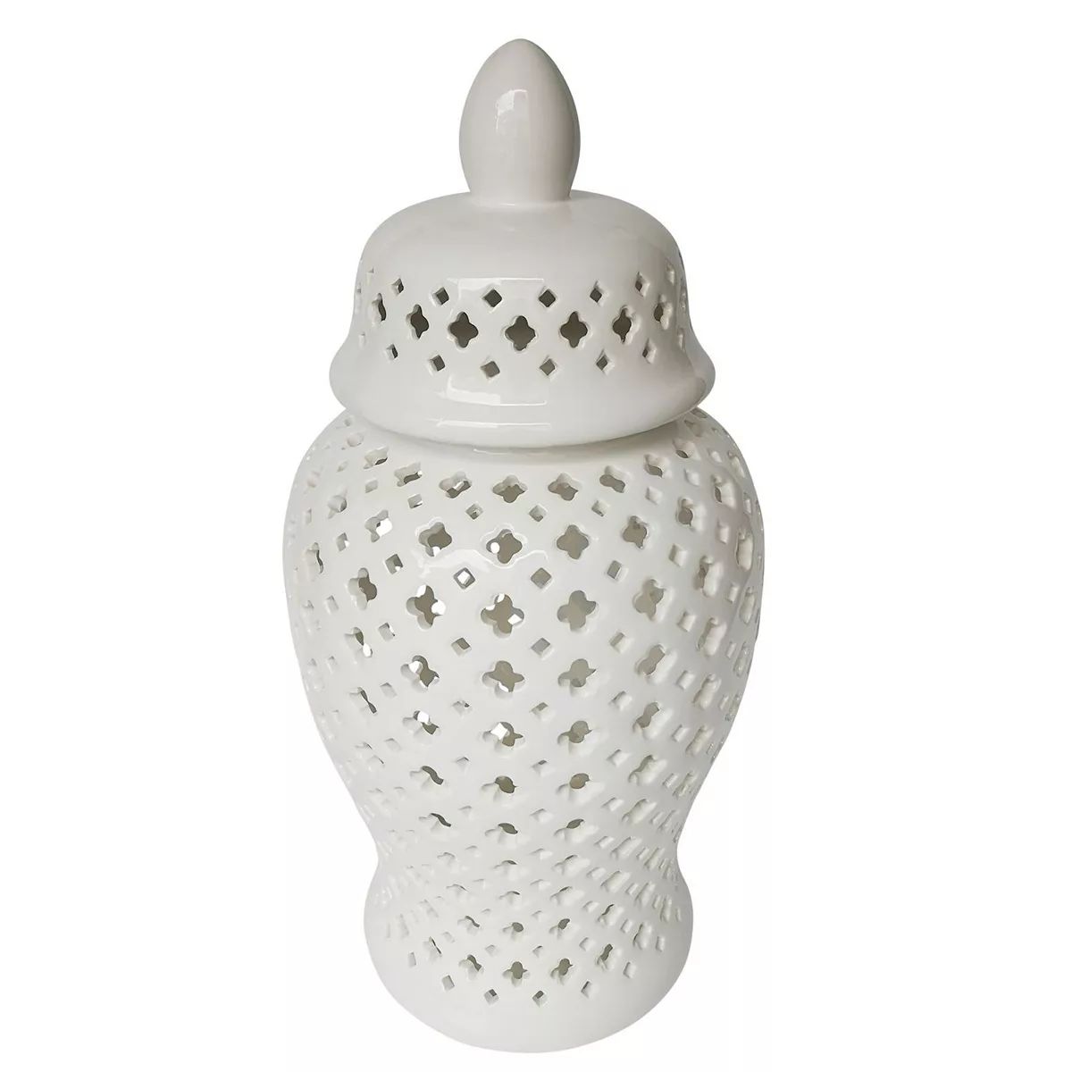 24" White Ceramic Cut Out Clover Temple Jar | Kohl's