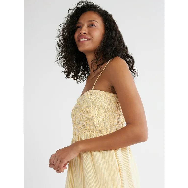 Time and Tru Women's Smocked Bodice Midi Dress with Side Slits, Sizes XS-XXXL | Walmart (US)