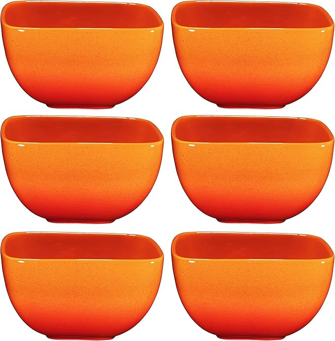 Large Ceramic Square Bowl Set of 6 - 26 Ounce for Pasta, Cereal, Soup and Berries - (Gradient Ora... | Amazon (US)