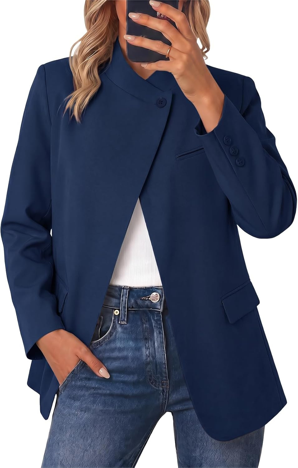 Cicy Bell Women Plaid Blazer Business Stand Collar Open Front Suit Jacket | Amazon (US)