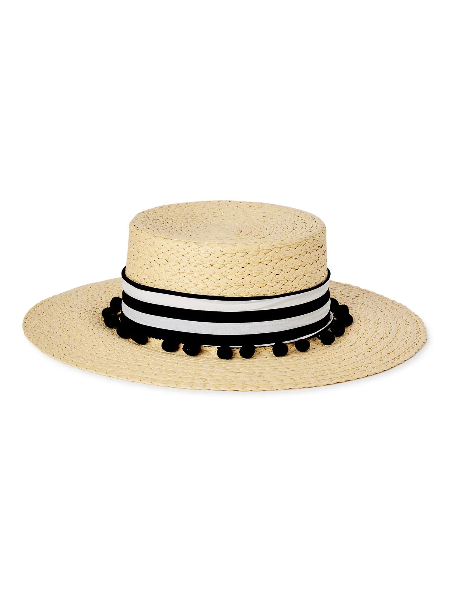 Time and Tru Boater Hat with Striped Ribbon - Walmart.com | Walmart (US)