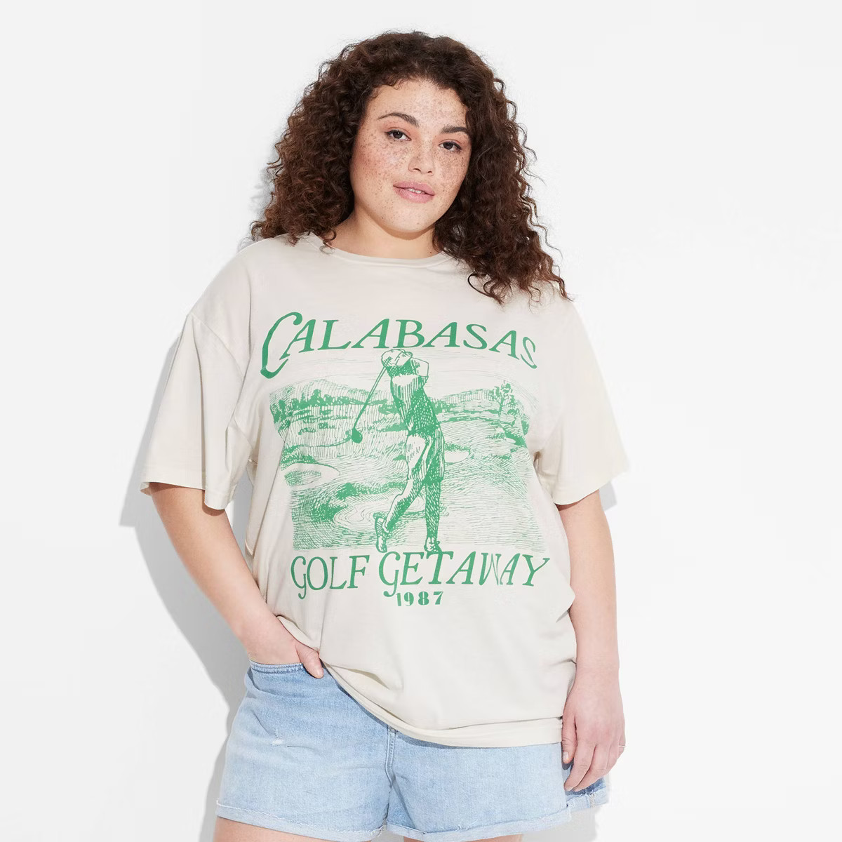Women's Calabasas Golf Club Oversized Short Sleeve Graphic T-Shirt - Beige | Target