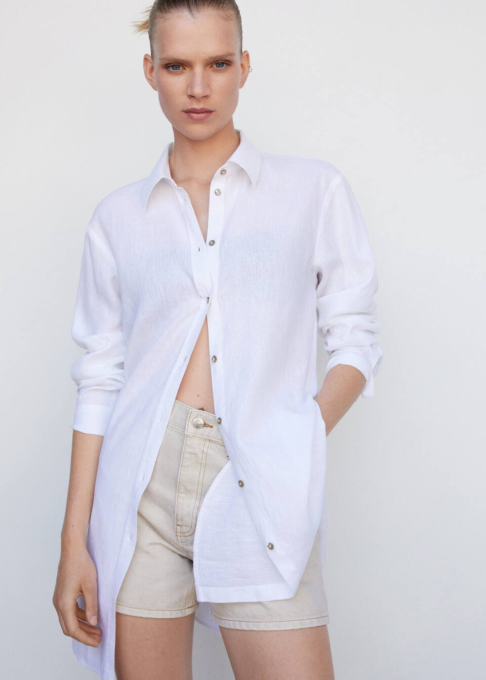 100% linen shirty dress | MANGO (US)