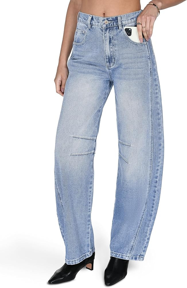 SEVEGO Womens Tall 30/32/34 Barrel Jeans Vintage Wide Leg Mid Rise Baggy Y2k Cropped Relax Fit De... | Amazon (US)