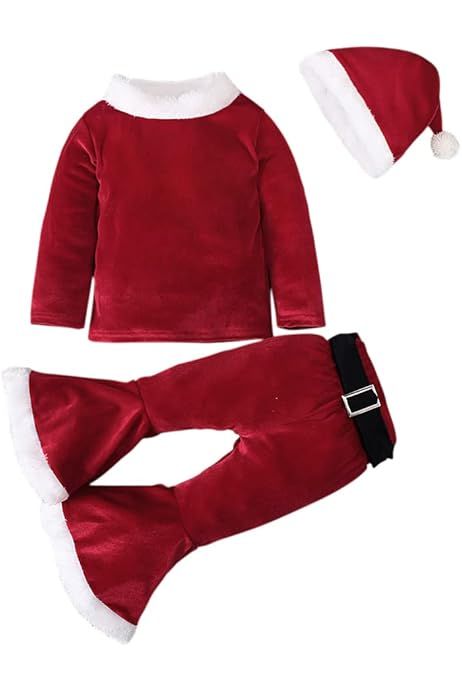 Reachlight Toddler Baby Girl Christmas Outfit Little Kids Santa Costume Long Sleeve Velvet Pullover  | Amazon (US)