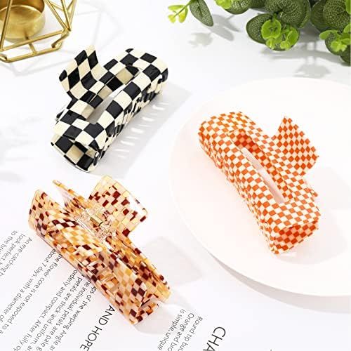 Whaline Checkered Hair Claw Clips Large Vintage Hair Styling Accessories Fashion Colorful Hair Ba... | Amazon (US)