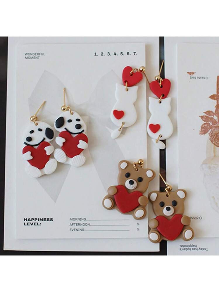 1 Pair Handmade Soft Ceramic Heart & Animal Shape Earrings, Romantic Design For Women, Suitable F... | SHEIN