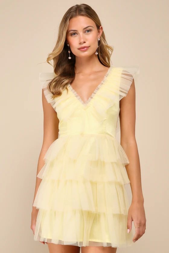 Yellow Tulle Tiered Ruffled Mini Dress | Yellow Mini Dress | Yellow Summer Dress | Lulus